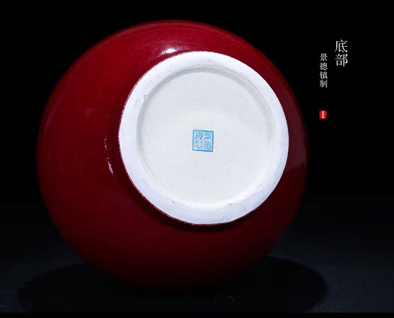 Jingdezhen ceramic I and contracted ruby red double phoenix sitting room porch decoration porcelain vase household furnishing articles