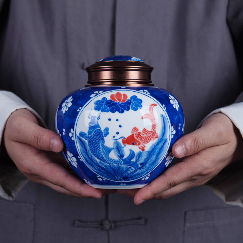 Blue and white porcelain of jingdezhen ceramics from year to year more loose tea caddy fixings storage teahouse tea as cans accessories furnishing articles