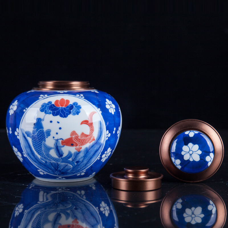 Blue and white porcelain of jingdezhen ceramics from year to year more loose tea caddy fixings storage teahouse tea as cans accessories furnishing articles