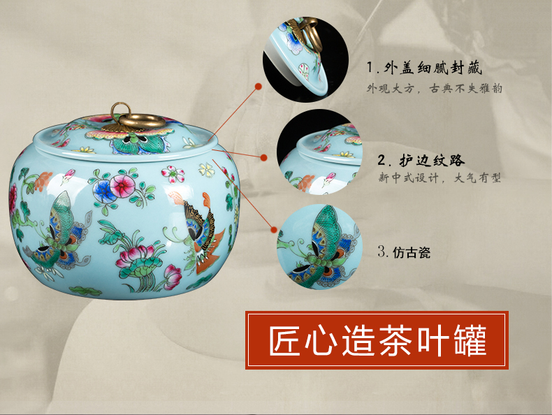 Jingdezhen ceramic antique sky blue butterfly caddy fixings decorative furnishing articles household study tea POTS porcelain