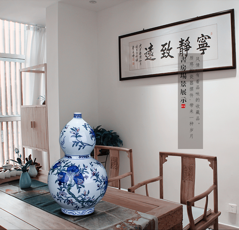 Pomegranates of blue and white porcelain of jingdezhen ceramics hand - made vases, restore ancient ways the large furnishing articles archaize of new Chinese style porch