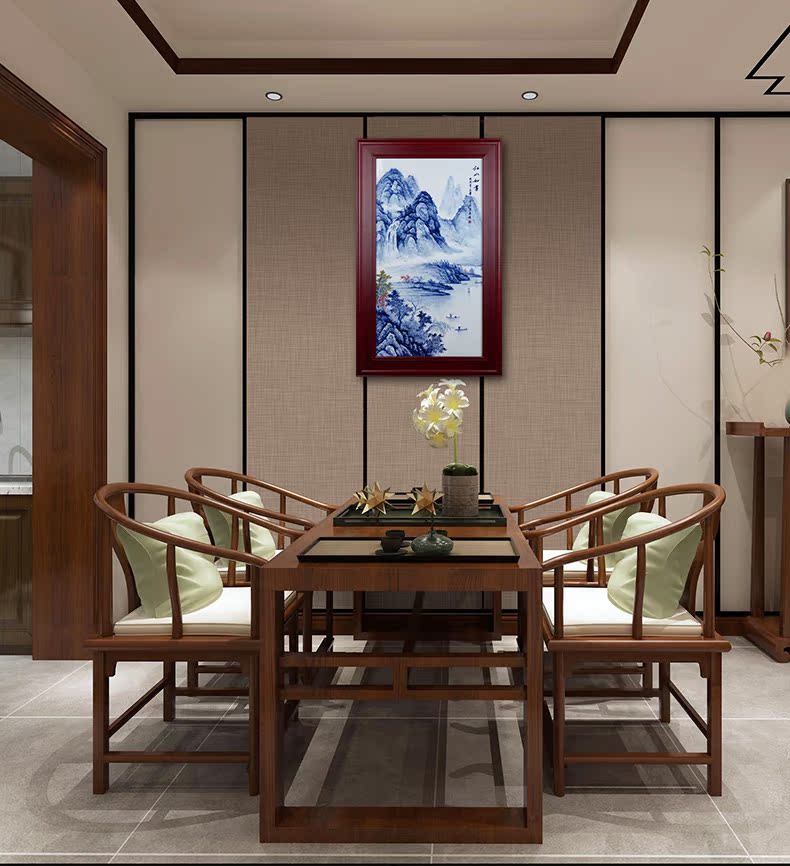 The New Chinese blue and white porcelain of jingdezhen ceramics jiangshan picturesque porcelain plate painting the living room sofa setting wall decoration
