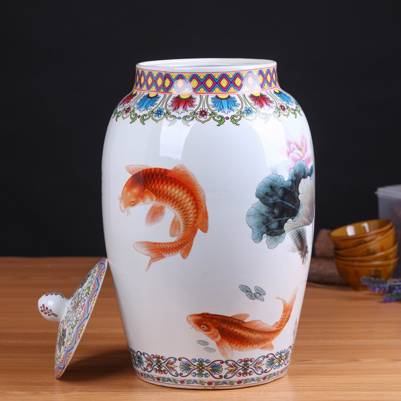 Jingdezhen ceramic new Chinese style household barrel ricer box sitting room kitchen general storage can act the role ofing is tasted furnishing articles