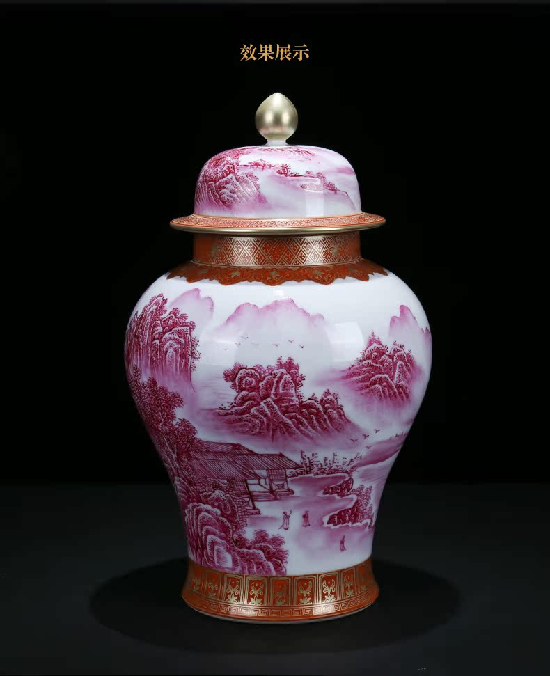 Jingdezhen ceramic I and contracted agate red landscape general figure can of home vase sitting room adornment is placed