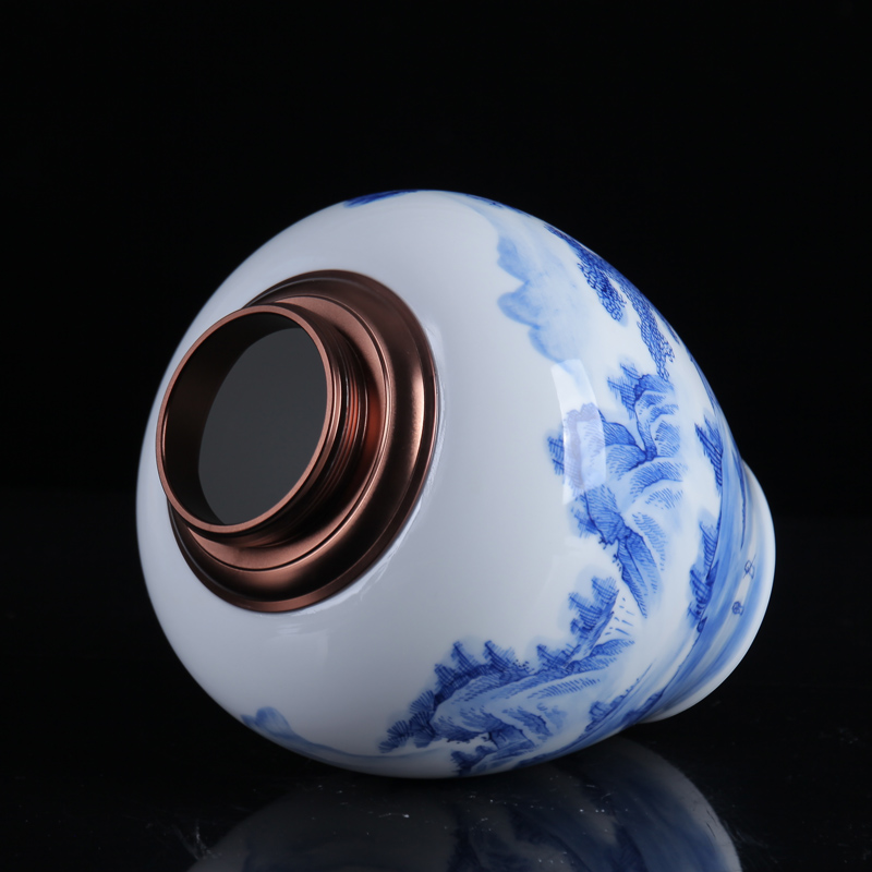 I and contracted scenery of blue and white porcelain of jingdezhen ceramics caddy fixings loose tea tea tea storage tank furnishing articles