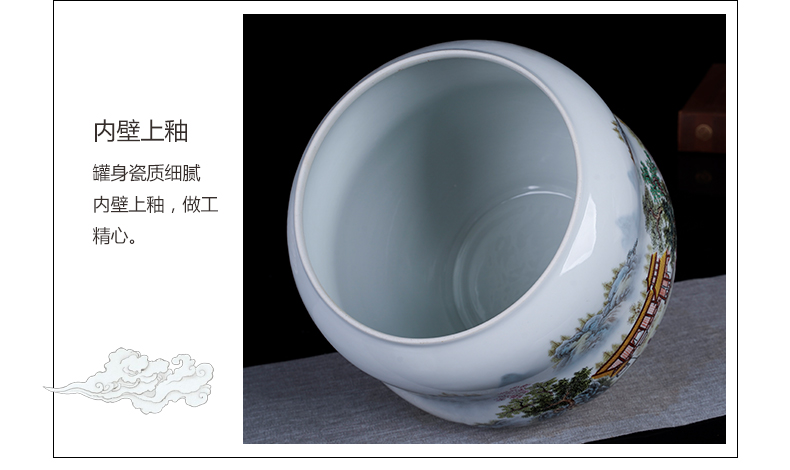 Jingdezhen ceramic new Chinese style pastel landscape caddy fixings furnishing articles home sitting room decorates the storage tank is large