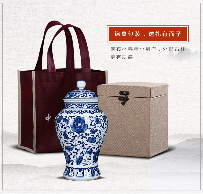 Blue and white porcelain of jingdezhen ceramics bound lotus flower general pot small tea caddy fixings furnishing articles home sitting room tea table