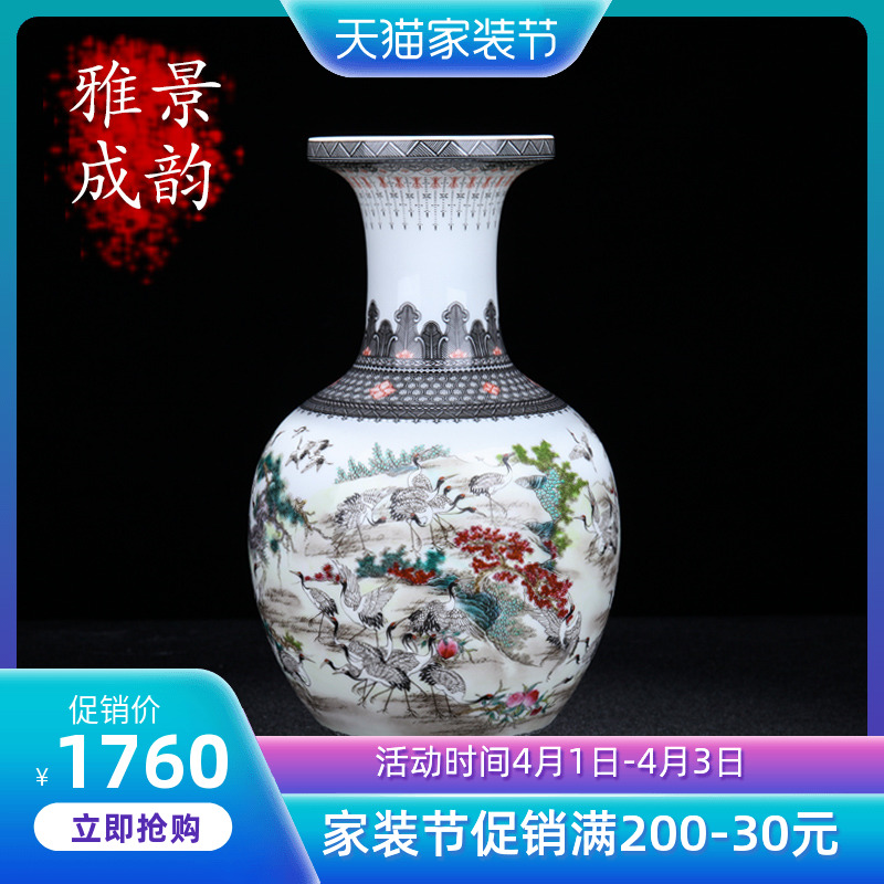 Jingdezhen ceramic hand - made the crane figure apple bottle of flower vase furnishing articles home porcelain sitting room adornment