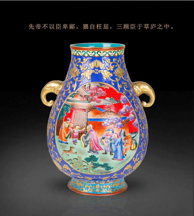 Jingdezhen ceramic antique carved Jin Sanguo double like vase home sitting room porch flower arranging, adornment is placed