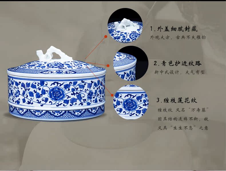 Blue and white porcelain of jingdezhen ceramics bound lotus flower storage tank large household caddy fixings POTS decoration furnishing articles