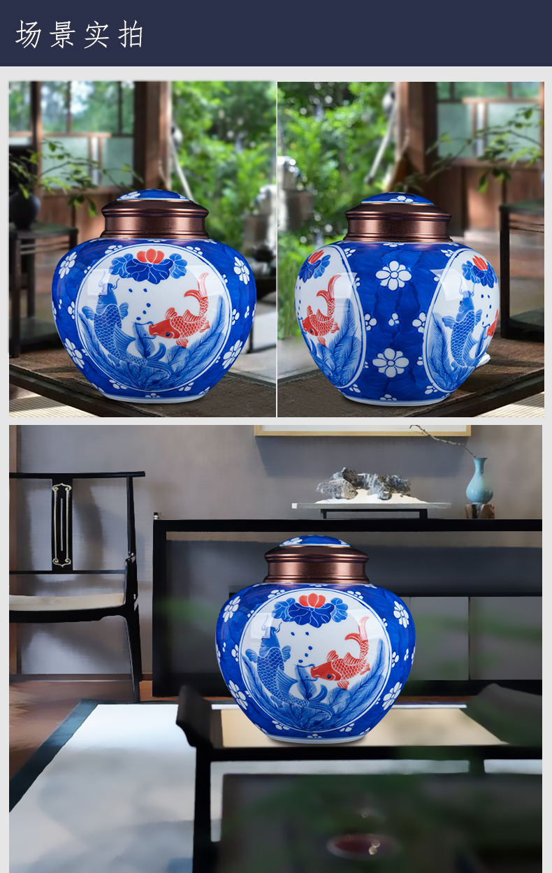 Blue and white porcelain of jingdezhen ceramics from year to year more loose tea caddy fixings storage teahouse tea as cans accessories furnishing articles