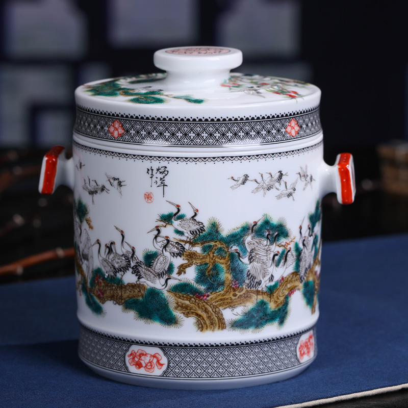 Jingdezhen ceramic hand - made restoring ancient ways the crane figure caddy fixings household Er tea tea cake box sealed as cans