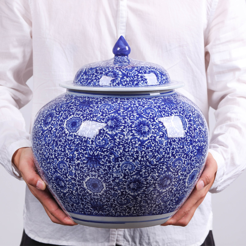 Retro pu 'er tea pot of blue and white porcelain of jingdezhen ceramics POTS in large tea seal pot gift box packaging