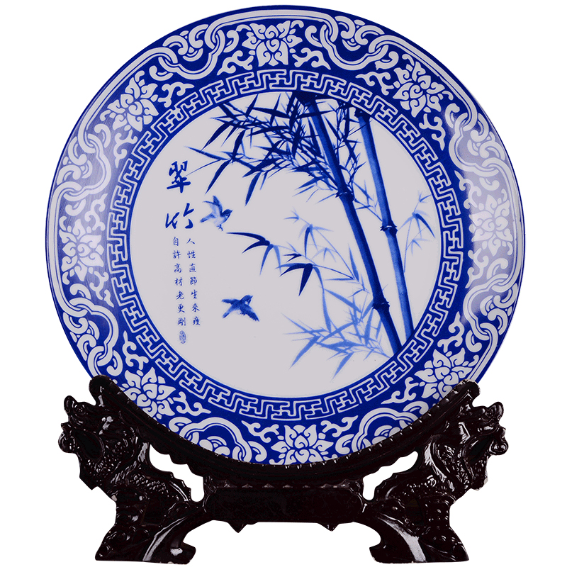 Jingdezhen blue and white porcelain round ceramic plate hanging dish stealth household act the role ofing is tasted porcelain decorative plate of Chinese style living room wall