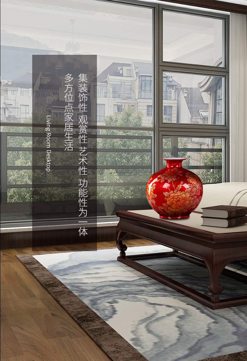 Jingdezhen ceramic new Chinese style Chinese red vase home sitting room porch place flower vase craft gift