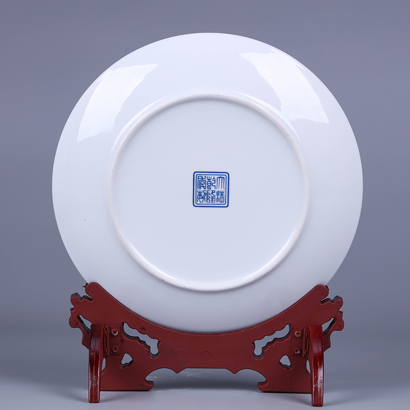 Jingdezhen blue and white porcelain round ceramic plate hanging dish stealth household act the role ofing is tasted porcelain decorative plate of Chinese style living room wall