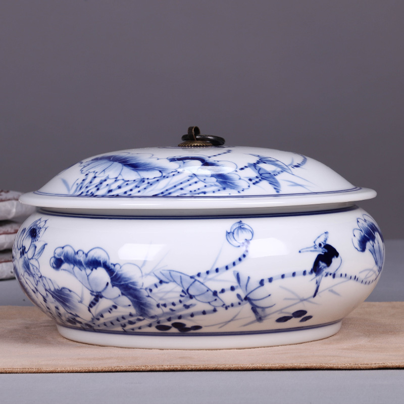 Blue and white porcelain of jingdezhen ceramics hand - made caddy fixings peulthai the seal pot of tea cake tea pot porcelain