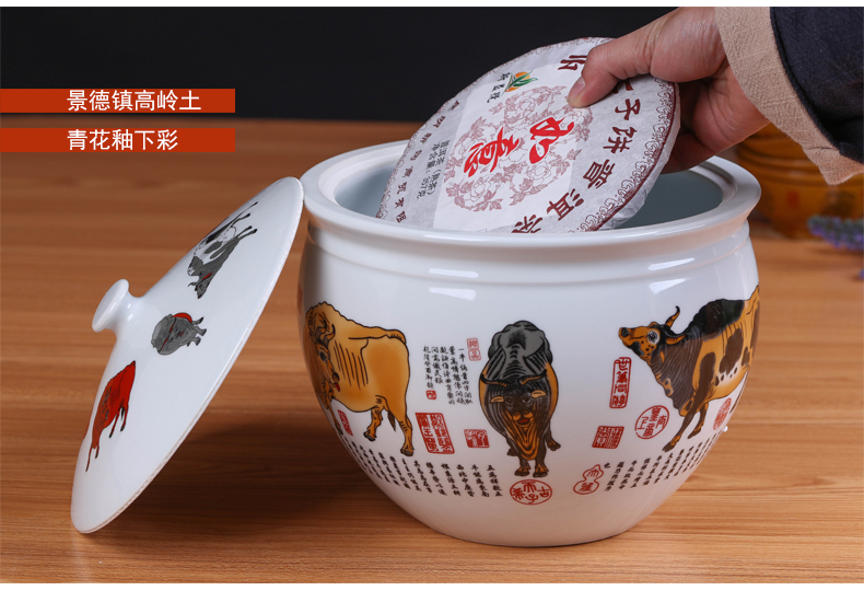 Jingdezhen ceramic five NiuTu storage canister to large household ceramic pot tea dry storage tanks