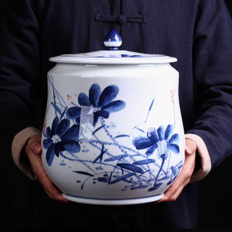 Jingdezhen ceramics pu 'er tea tin with large tea packaging gift box the tea cake common seal storage tank