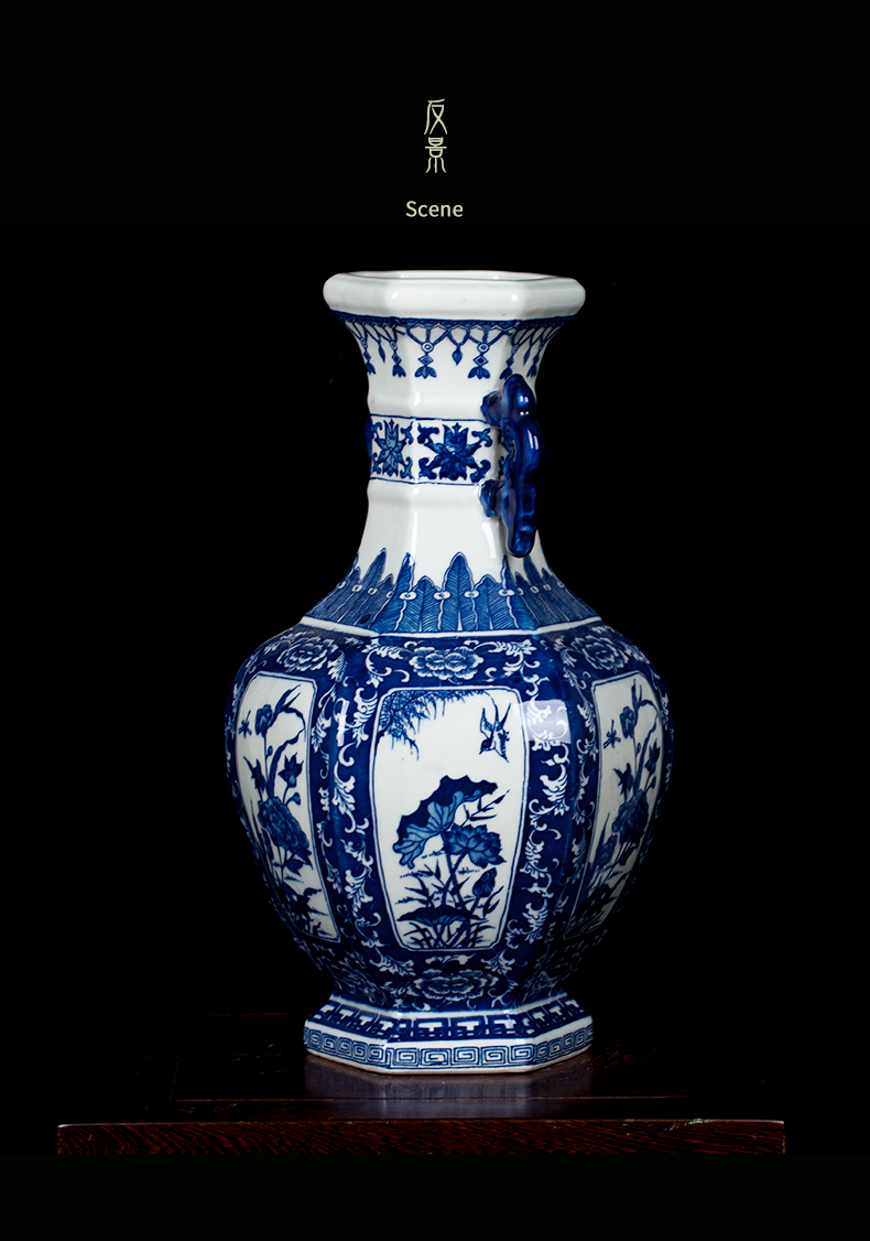 Jingdezhen ceramic archaize home sitting room flower vase of blue and white porcelain decorative furnishing articles rich ancient frame craft porcelain