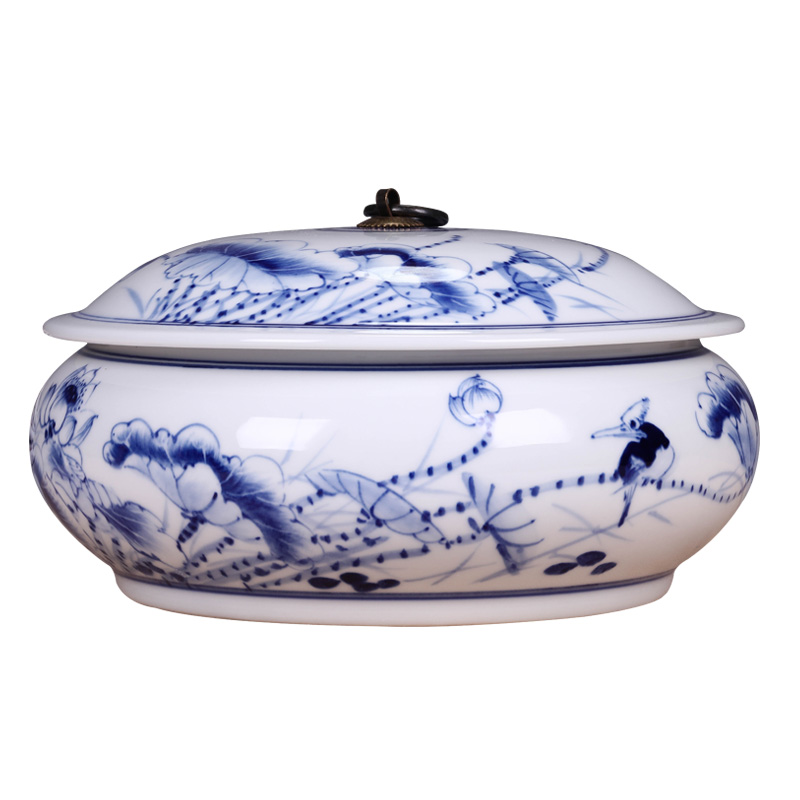 Blue and white porcelain of jingdezhen ceramics hand - made caddy fixings peulthai the seal pot of tea cake tea pot porcelain