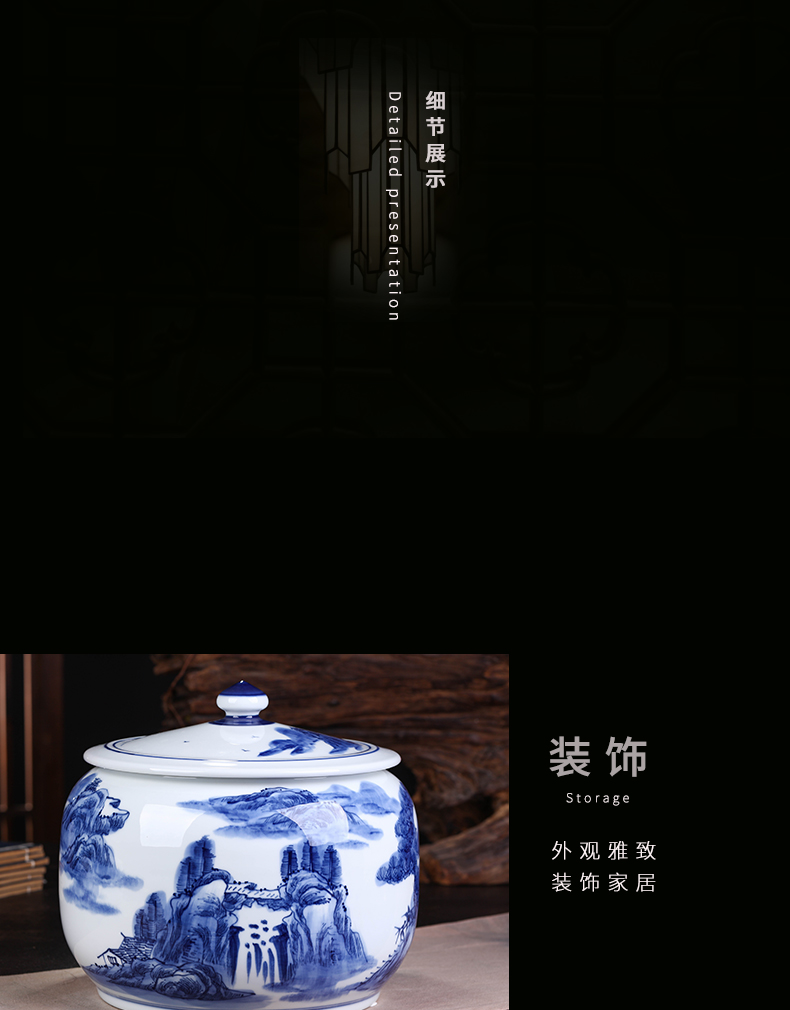 Jingdezhen ceramic hand - made with cover of blue and white porcelain decoration storage tank Chinese ceramic pot to receive furnishing articles large