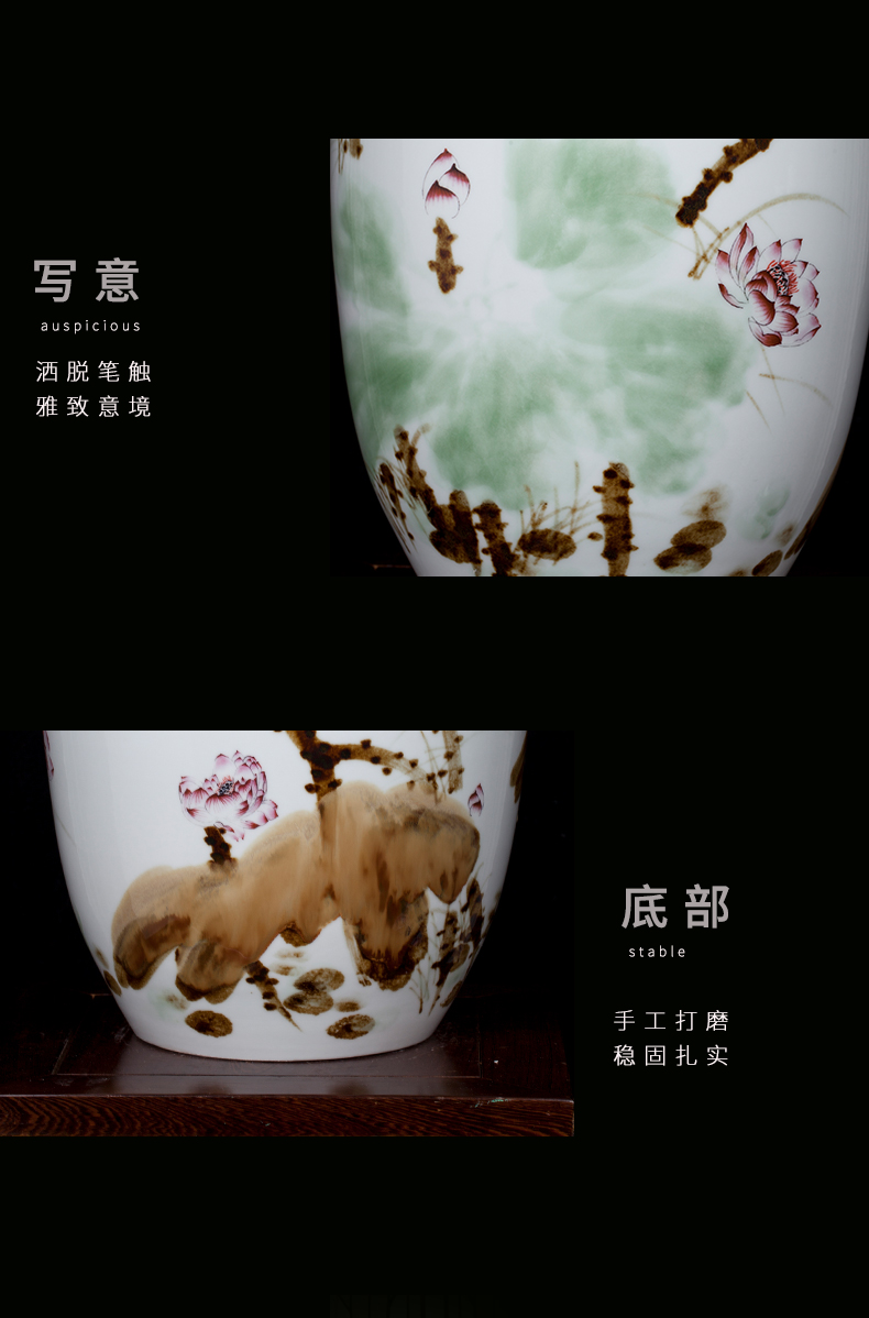 Jingdezhen ceramic hand - made lotus flower vase of new Chinese style household living room TV ark adornment furnishing articles