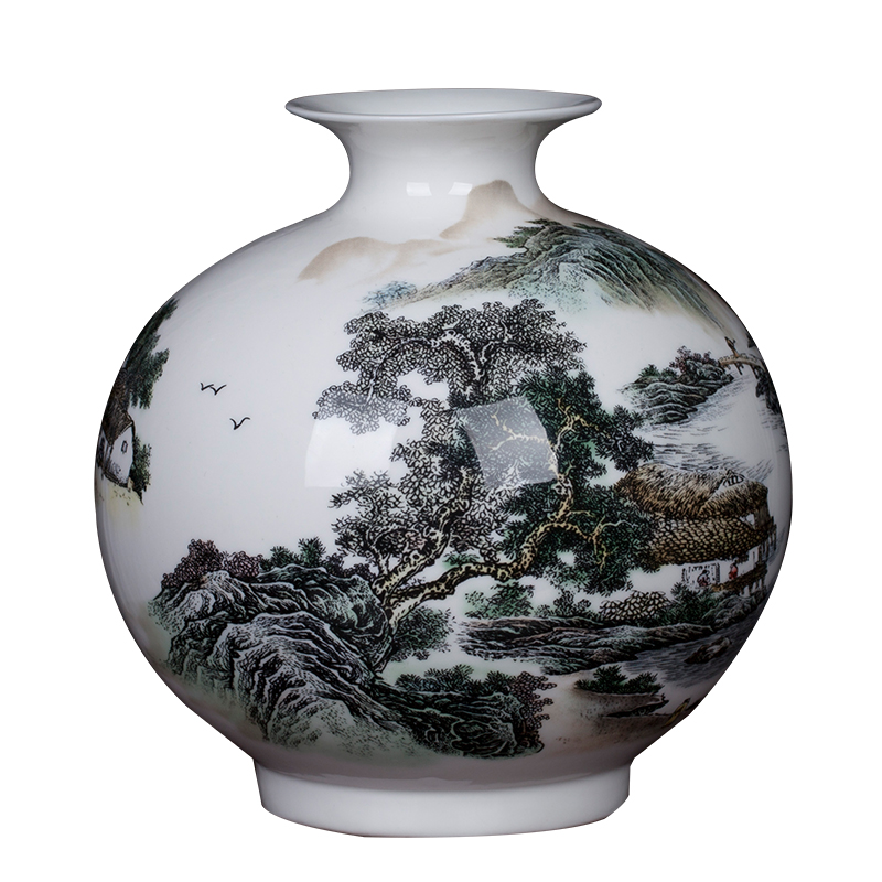 Jingdezhen ceramic landscape vase Chinese porcelain vase floret bottle porch decoration small place desktop sitting room