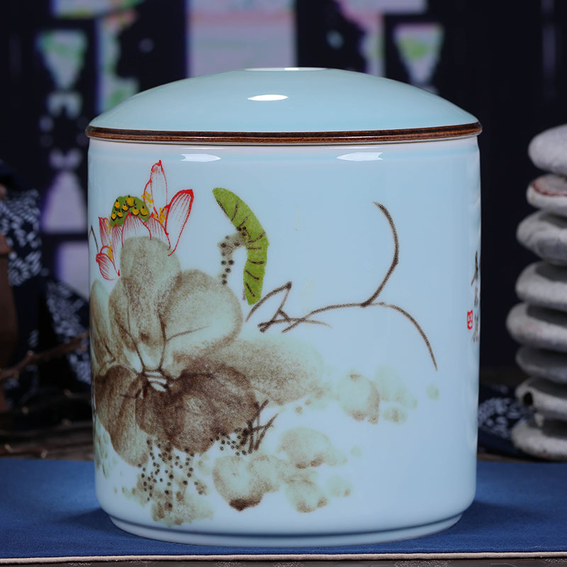 Jingdezhen ceramic large puer tea cake caddy fixings packaging box with puer tea cake tin POTS