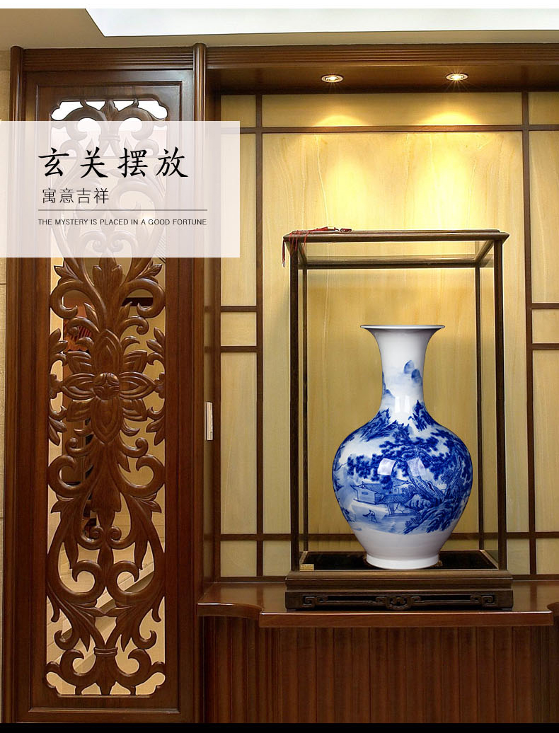 Jingdezhen blue and white landscape ceramic vase furnishing articles household act the role ofing is tasted, the sitting room porch TV ark adornment porcelain