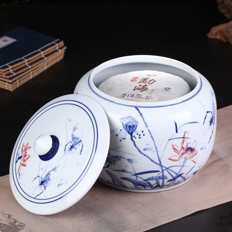 Jingdezhen ceramics pu 'er tea cake tin, large general seal pot of tea packaging gift box