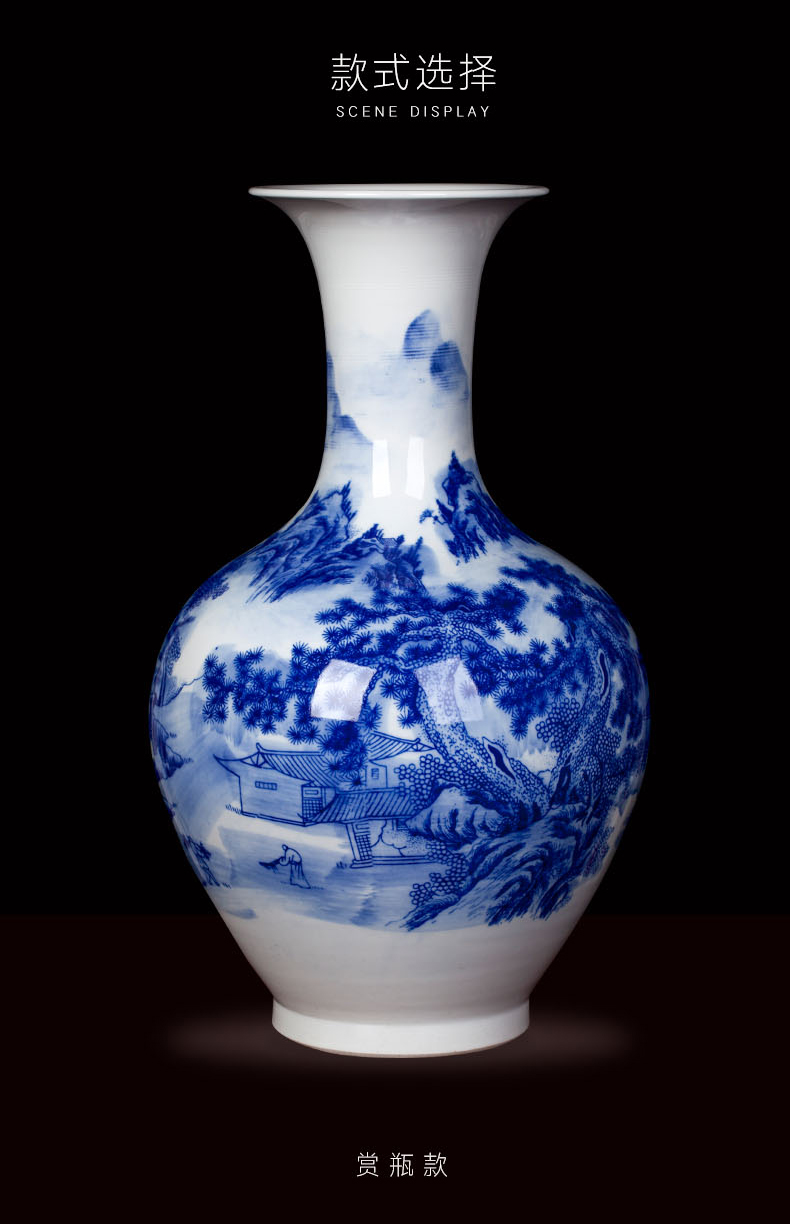 Jingdezhen blue and white landscape ceramic vase furnishing articles household act the role ofing is tasted, the sitting room porch TV ark adornment porcelain