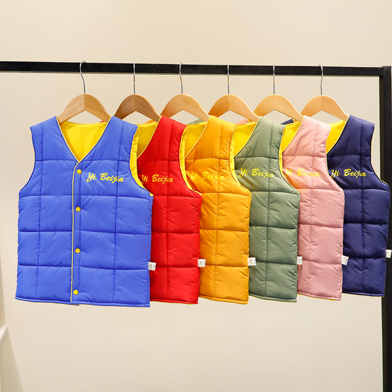 Children's vest vest autumn and winter 2021 new style plus velvet thick inner bile vest outer wear foreign style female vest boys cotton vest
