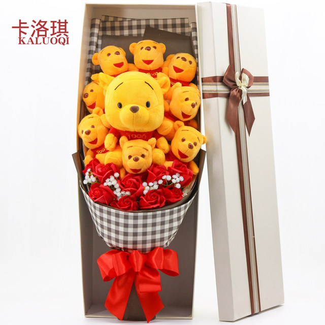 Bear Bouquet Rose Flower Gift Box Cartoon Bouquet Doll Special Creative Birthday Gift For Girlfriend And Wife