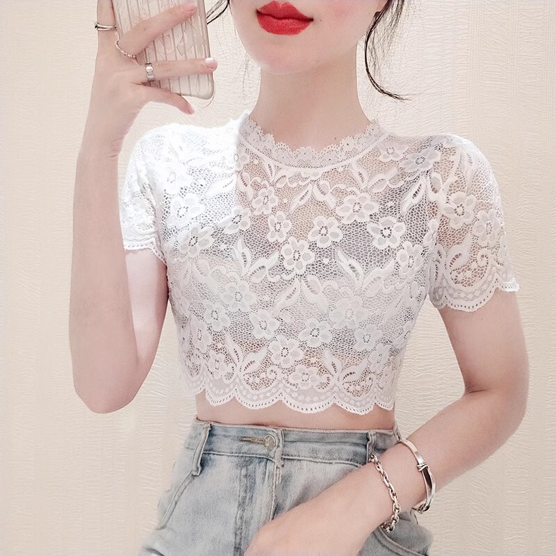 Lace Fake Collar Vest for Women, Versatile 2023 Anti-Exposure Lace Tube Top, Summer Short-Sleeve T-Shirt, Stylish Thin Inner Wear