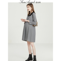 Pregnant woman French style checkered dress Dress Autumn style Breast-feeding Pregnant Pregnant Woman Professional Dress Spring Autumn Clothing Commute Dress