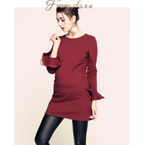 Pregnant woman hit bottom dress for autumn and winter fashion style Body Elastic Pregnant pregnant woman with undershirt and velvet for a long time in the middle of the autumn winter