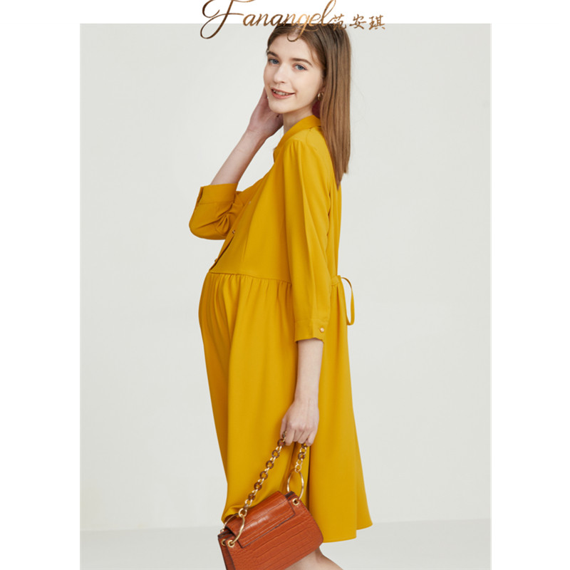 Pregnant women work to work in spring and autumn shirt dress 2022 new large size pregnant women spring snow dress mid - long edition