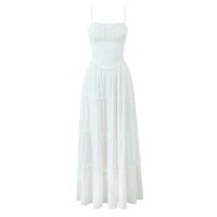 2025 foreign trade European and American fashion new white mid-length suspender dress 6605