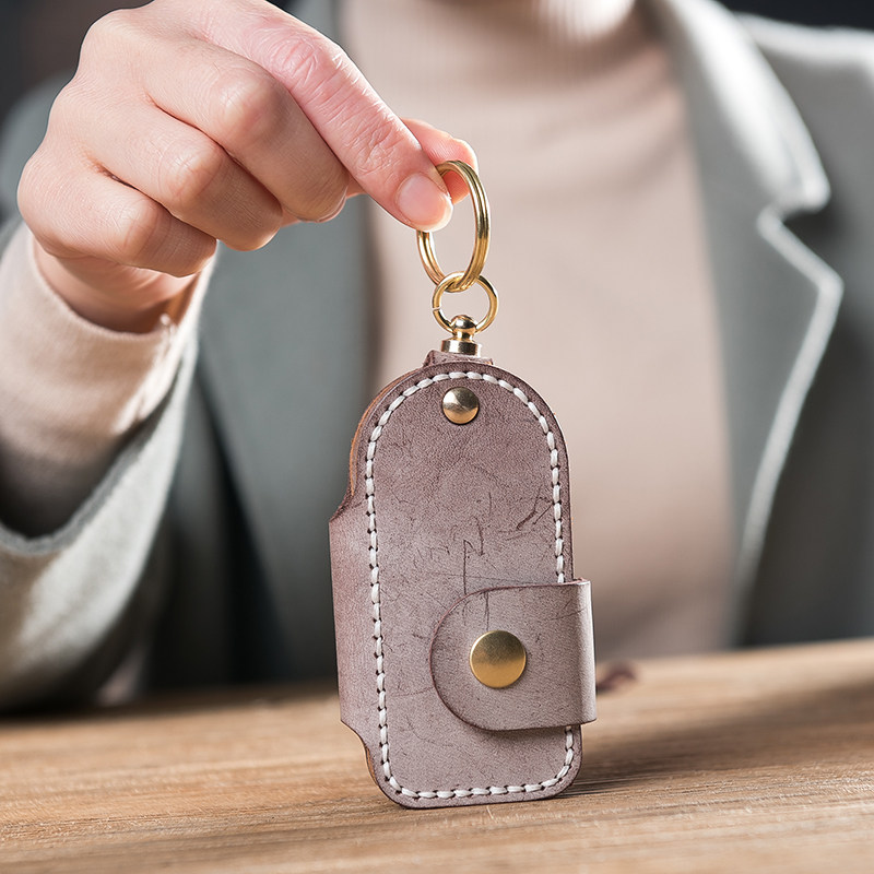 Lanze DIY material bag car key chain simple retro fog wax leather top layer leather personality contrast color