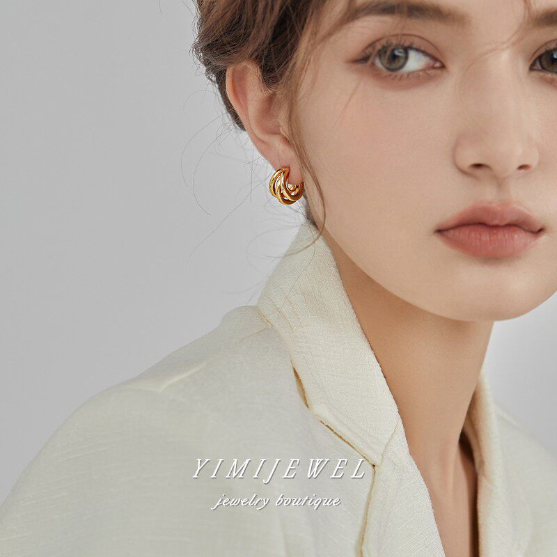 YIMIJEWEL metal geometric mosquito coil ear clip earrings high-end simple European and American style without ear holes female 925 silver