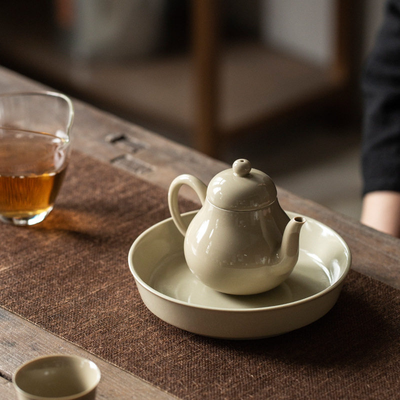 Guofeng household ceramic small teapot kung fu tea set handmade grass and wood gray glaze teapot retro small teapot