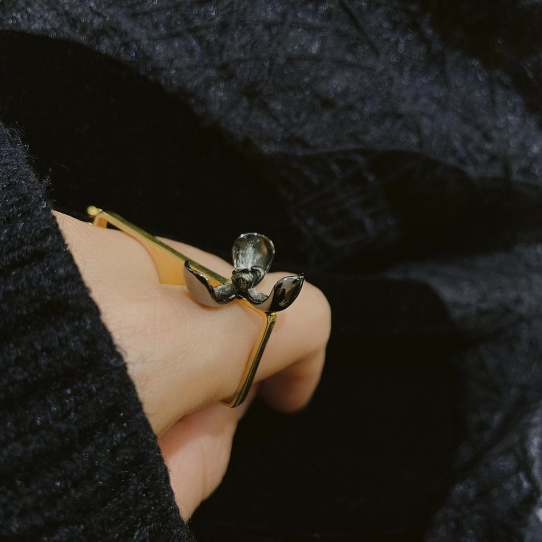 JLInN Plant Flower Brand Double Finger Withdrawal Orchid Stars Same Small Crowdpersonality Original Design Pure Silver