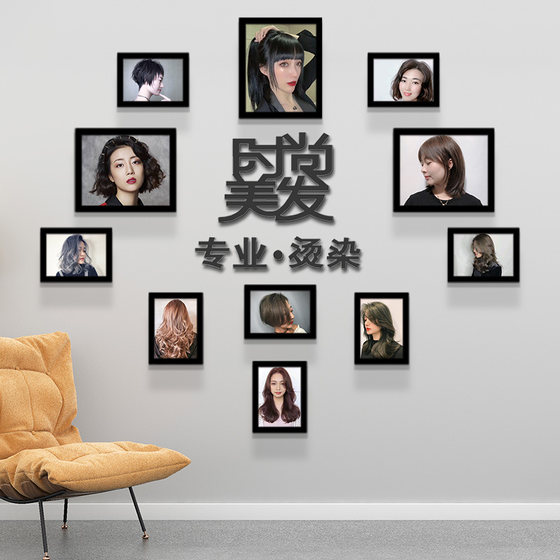 Barber shop photo frame hairstyle picture wall painting hair salon hanging painting background wall decoration painting hair salon mural creative wall painting