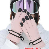  Womens winter ski gloves cute plus velvet thick warm waterproof and anti-winter season motorcycle riding electric car gloves