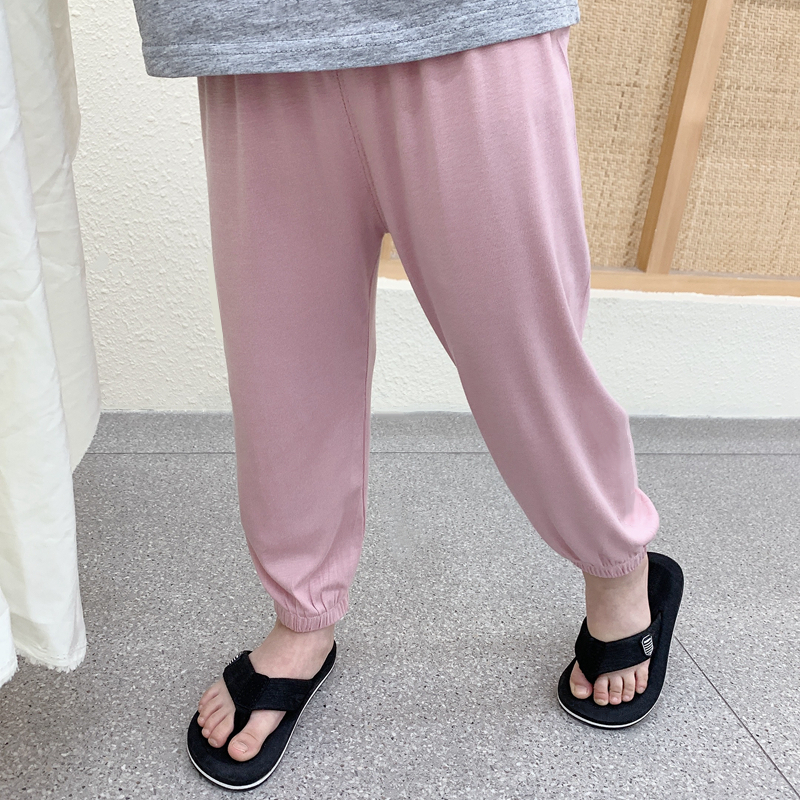 Children Modale mosquito-proof pants pure color casual pants loose summer thin male and female baby lanterns beach long pants