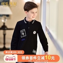 Colo Vanni boys lapel black polo shirt spring and autumn coat base shirt cotton middle and Big Boy T-shirt