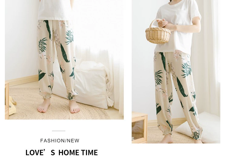 OK nước sốt quần ngủ nữ mùa xuân và mùa thu quần cotton mỏng phần lỏng lẻo quần muỗi người lớn đèn lồng quần cotton nữ lụa kích thước lớn quần lửng nữ