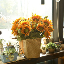 European retro oil painting simulation sunflower bouquet fake flower silk flower clothing shop decoration flower living room decoration set