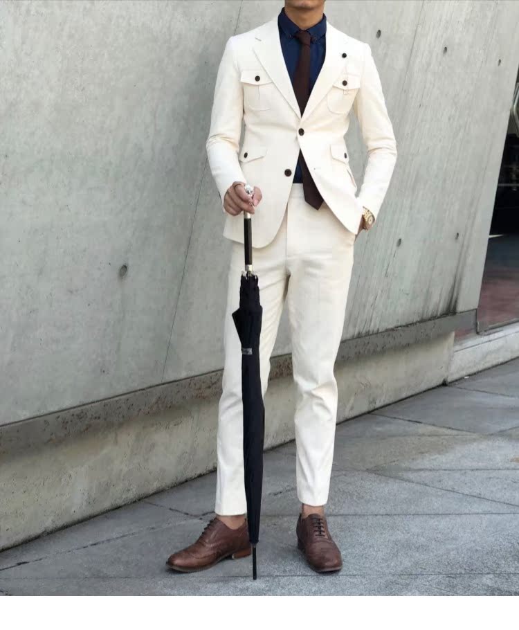 2018 Ý retro Slim British suit phù hợp với nam phiên bản Hàn Quốc của mùa thu safari thời trang phù hợp với nam hai mảnh áo nam